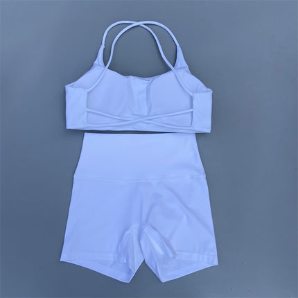 Shorts Set Women's Soft Naked Tight Yoga Shorts Back Hollow Out Back Cross Underwear Yoga Set