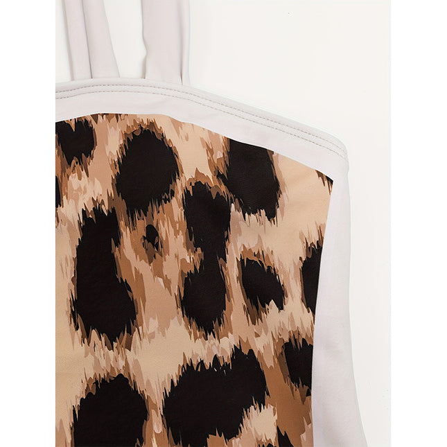 Cross-border Leopard-print one-piece swimsuit two-piece European and American new condole strap strapless backless high-end one-piece swimsuit for women