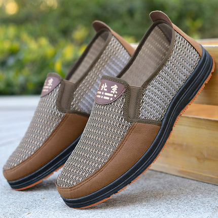 Mesh Shoes Men's Summer Breathable Mesh Shoes Middle-Aged and Elderly Soft-Soled Cloth Shoes Summer Slip-On Non-Slip Sole Dad Shoes