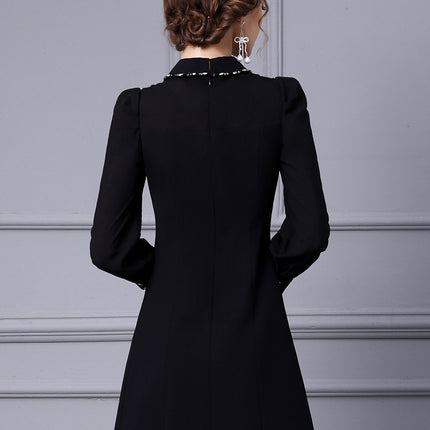 Elegant and Sophisticated Dress with a Doll Collar, French Style, Black, New Spring 2026 Collection, A-Line Midi Dress