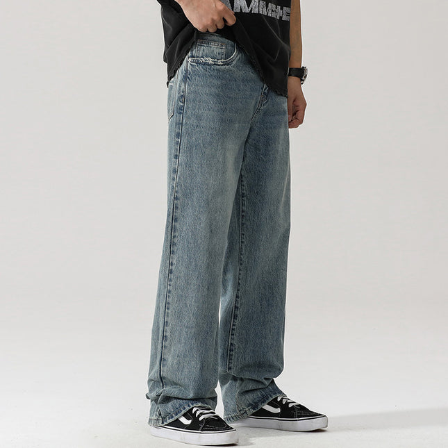 2024 New American Style Trendy Brand Old Washed Loose Straight Jeans Youth Fashion Tall Mop Jeans