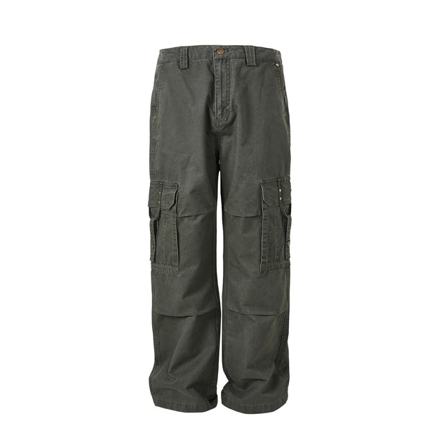 MADEEXTREME Spring New Men's Washed Old Tooling Pocket Loose Casual Pants Straight Pants