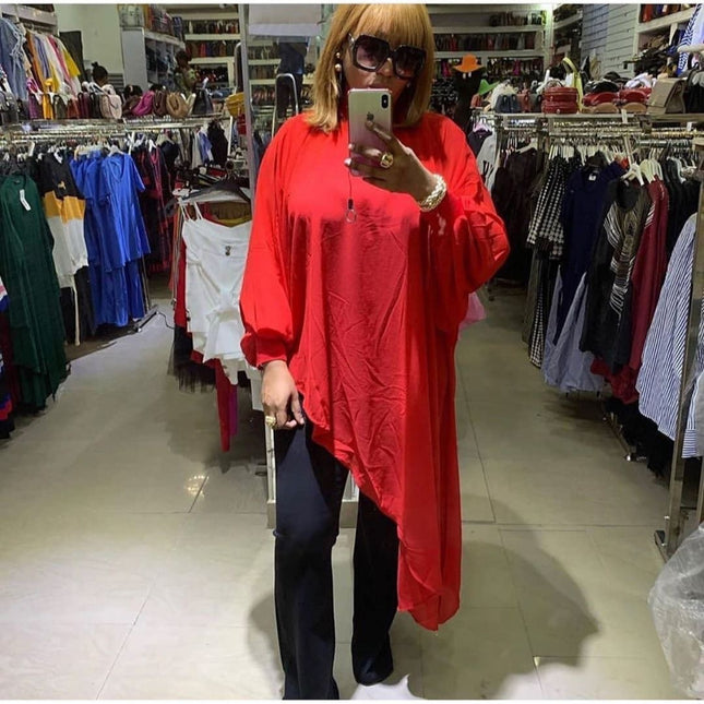African Women's Clothing Amazon European and American Fashion Solid Color Foreign Trade Plus Size Mother's Clothing Irregular Chiffon Cross-Border Dress