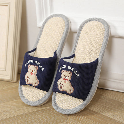 Bear Style Indoor Linen Slippers for Women Summer Home Non-Slip Women's Spring & Fall Seasons Fabric Floor Mops