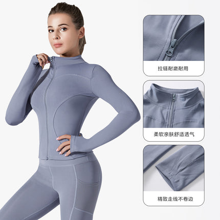 High-Elastic Stand-Up Collar Tight-Fitting Yoga Jacket, Slim-Fitting, Slimming, Fitness Running, Moisture-Wicking and Sweat-Wicking Women's Sports Yoga Jacket