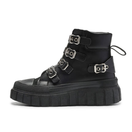 Cross-Border 2025 Autumn and Winter New Thick-Soled Heightening Large Size Short Boots for Women, Simple and Versatile Metal Buckle Women's Boots