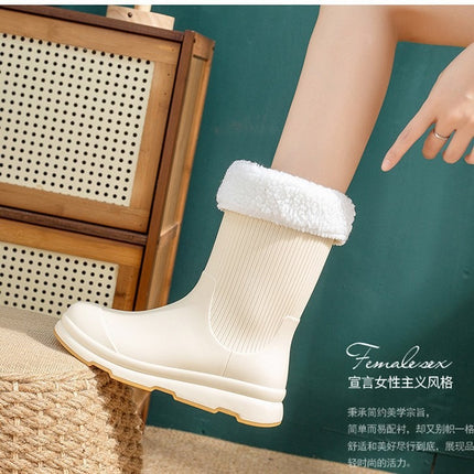 2026 Cross-Border Winter Thick-Soled Cotton-Lined Rain Boots for Women, Fashionable Waterproof Non-Slip Outdoor Mid-Calf Rain Boots for Hiking