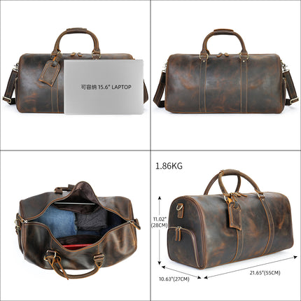 Crazy Horse Leather European and American Retro Men's Casual Travel Bag Genuine Leather Large Capacity Portable Crossbody Bag Advanced Travel Bag