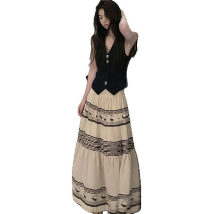 Lazy and Relaxed Style Set for Women 2026 Summer Elegant High-End Vest Cardigan Chinese Style Skirt Two-Piece Trendy Set