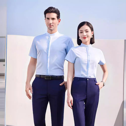 High goods stand collar Chinese style men's and women's same style shirt professional white shirt sales slim fit work clothes spring and summer new