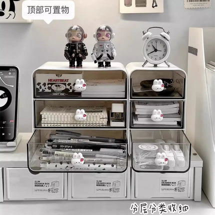 Cute Desktop Transparent Drawer Type Storage Box Student Desk Stationery Finishing Box Office Sundries Storage Box