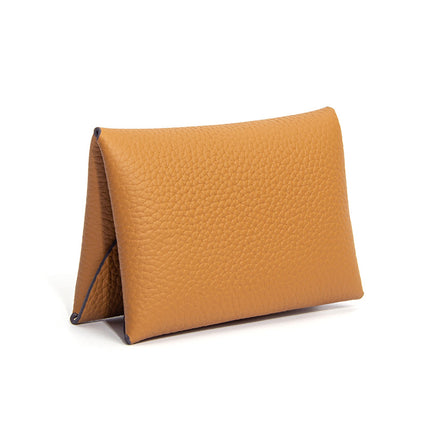 Genuine Leather Cowhide Small Card Holder, Pebbled Card Holder, Coin Purse, Cowhide Multifunctional Buckle, Half-Fold Business Card Holder, Coin Purse