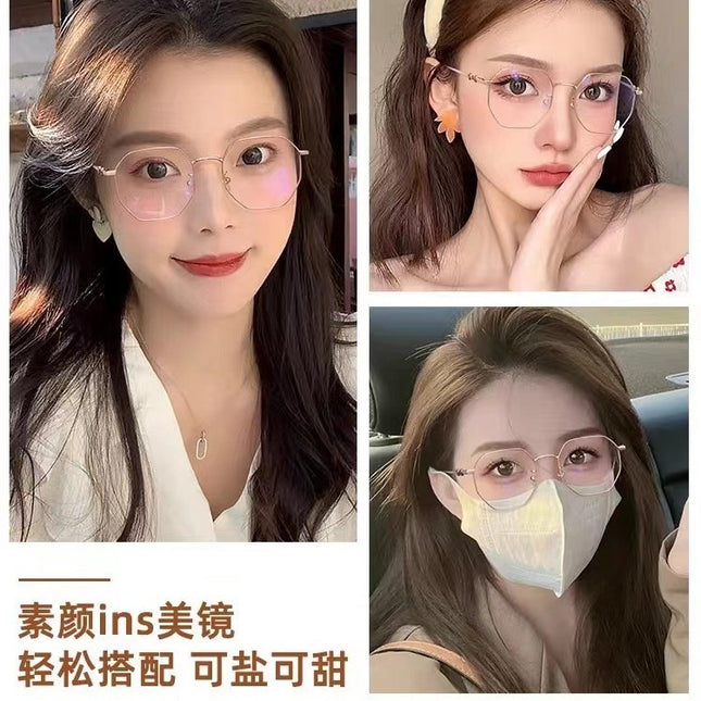 Photochromic Myopia Glasses for Women Can Be Equipped with Prescription Anti-Blue Light Eye Protection Plain Gold Wire Glasses Frame Korean Style Women's Glasses