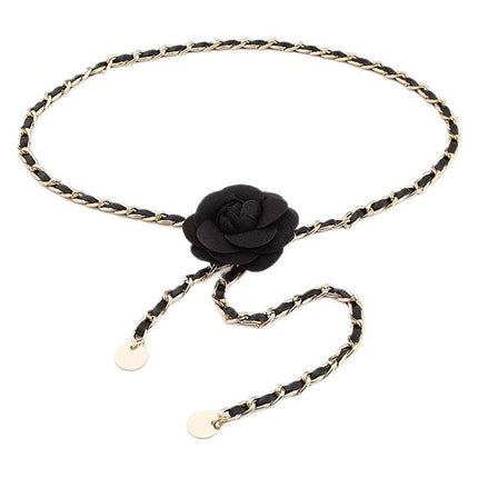 Camellia Flower Waist Chain for Women, Thin Belt, 2026 New Style, Chanel-Inspired Metal Chain Decoration, Paired with Dresses, High-End Waist Belt