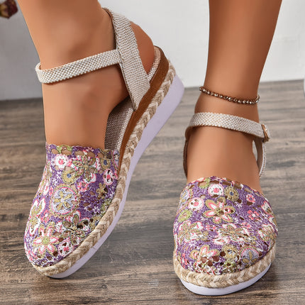 European and American Foreign Trade Large-Size Wedge Sandals for Women 2026 Summer New Style Closed-Toe Woven Hollow-Out Single-Strap Women's Sandals