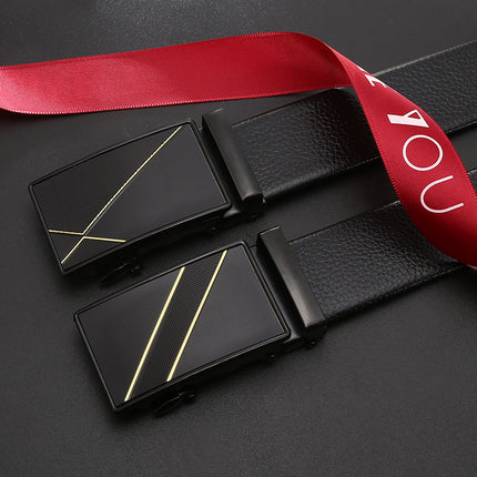 Automatic buckle men's belt young luxury business fashion Korean version of simple litchi pattern black pants belt wholesale