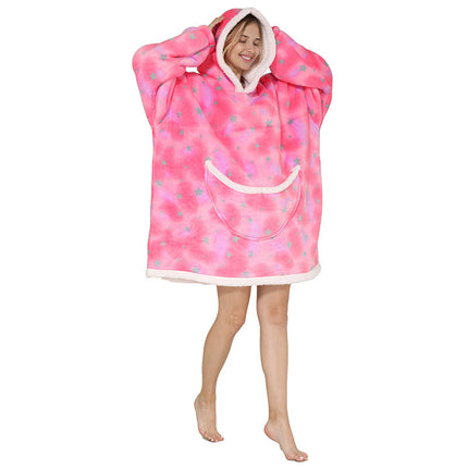 Cross-border lazy blanket lambswool pullover flannel sweater TV blanket hooded lazy clothes outdoor warm pajamas