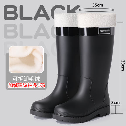 Black Fashionable Rain Boots High Thick-Soled Platform Non-Slip Rain Boots Outdoor Commuting Rainy Day Rubber Shoes Travel Brown Women's Waterproof Shoes