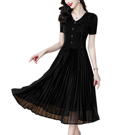 Miyake Pleated 2026 Spring New Fashion Versatile Three-Dimensional Floral Pleated Dress Plus Size Slimming V-Neck Magic Dress