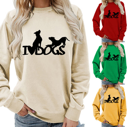 I dogs dog printed crew neck women's top vests foreign trade supply autumn and winter coat casual loose European size span