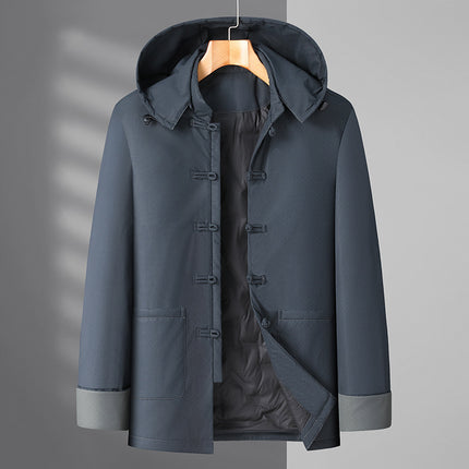 New Chinese Style Tang Suit White Duck Down Jacket Men's Autumn and Winter Buckle Coat Mid-length fleece-lined Warm Winter Clothes