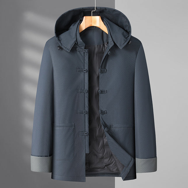 New Chinese Style Tang Suit White Duck Down Jacket Men's Autumn and Winter Buckle Coat Mid-length fleece-lined Warm Winter Clothes
