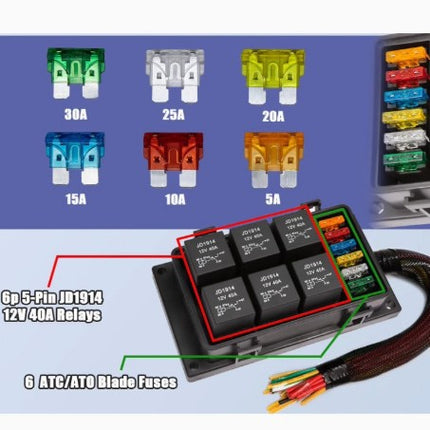 12V-24V waterproof relay box pre-wired fuse upgrade 6-way relay fuse box
