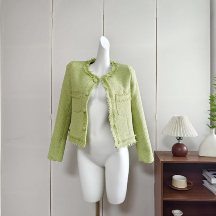 in stock Green Chanel Style Coat Women's Autumn New Design Socialite Elegant Short Tops