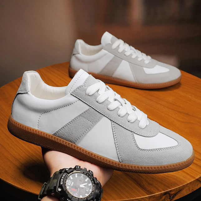 Men's Shoes, New Spring and Autumn German Training Shoes, Men's Casual Versatile Running Shoes, Breathable Sports Shoes, Leather Panel Shoes, White Shoes