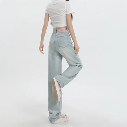 Light Color Straight Leg Jeans Women's Fashion All-match New High Waist Slimming Casual Simple Narrow Wide Leg Long Pants