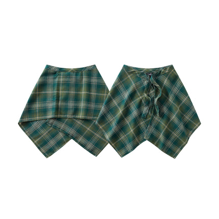 A generation of hair folding artifact color plaid fart curtain one-piece lace-up high street irregular hem Joker skirt