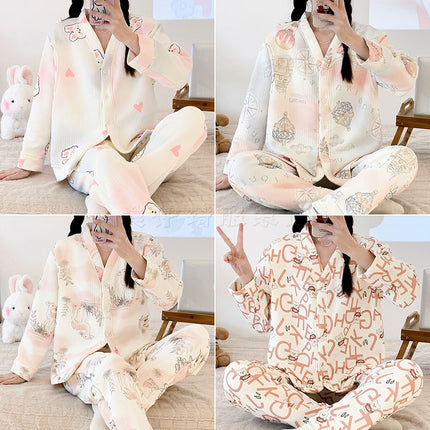New online celebrity pregnant women nursing pajamas autumn and winter thickened plus size sandwich air cotton maternity cardigan warm confinement clothing