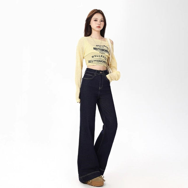 High Waist Micro Lamar Jeans Women's 2025 Trendy All-match New Slim-fit Slimming Loose Simple Trumpet Long Pants