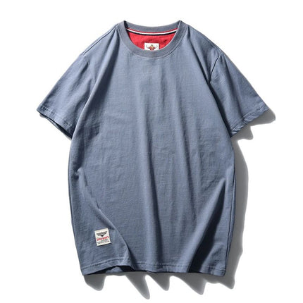 Simple trend 220 grams of technology sanding heavy industry wash cotton solid color round neck pullover base shirt lovers short sleeve