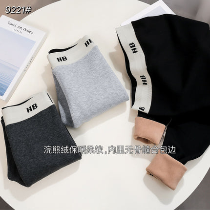 Yiwu winter fleece-lined thick pants women wear HB letters waist leggings warm slim leggings wholesale