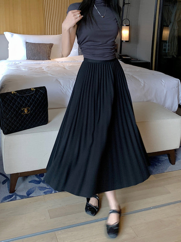 Simple Multi-color New Pleated Skirt Skirt Women's High Waist Slimming Solid Color Draped Mid-length Pleated Skirt