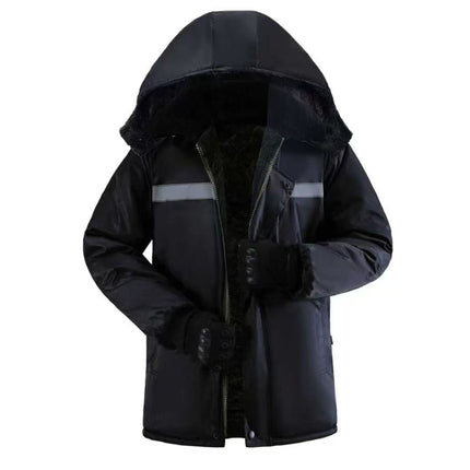 Winter Cotton-Padded Jacket for Men, Fleece-Lined and Thickened for Cold Protection, Thermal Insulation, Reflective Strips, Cotton Coat Set, Labor Protection, Cold Storage, Construction Site, Welding Cotton-Padded Jacket