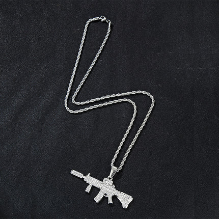 European and American cross-border hip-hop jewelry alloy full diamond M4 rifle domineering luxury men's gun pendant factory wholesale