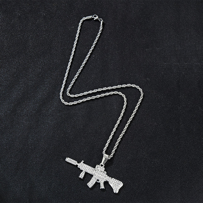 European and American cross-border hip-hop jewelry alloy full diamond M4 rifle domineering luxury men's gun pendant factory wholesale