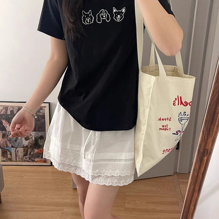 White Simple Dog Print Short-sleeved T-shirt Women's Summer New Cotton Loose Lazy Style Slimming Half-sleeved Top