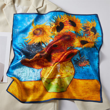 100% Silk Scarf Spring New Black Silkworm Silk 53cm Small Square Scarf Advanced Sense White Scarf