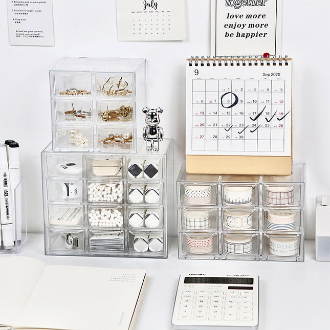 Transparent Jiugongge six-grid dustproof drawer storage box stationery jewelry 12-grid cosmetics storage student