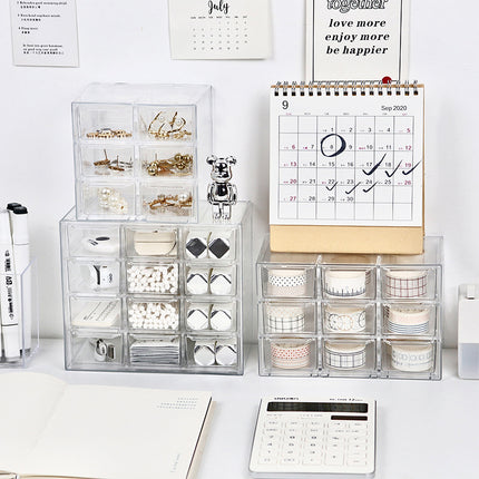 Transparent Jiugongge six-grid dustproof drawer storage box stationery jewelry 12-grid cosmetics storage student
