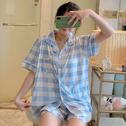 High-end Pajamas Women's Summer Short-sleeved Kimono Cardigan Large Size Student Cartoon Bear Outwear Women's Home Clothes