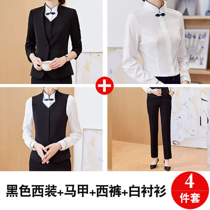 Spring and Autumn 2023 Commuter New wine red Long Sleeve Suit I Also Blouse Pants Skirt Four-Piece Suit