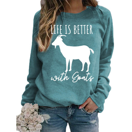 Foreign trade source life is better sheep printed round neck jacket sweater European size ladies coat long sleeve cross-border