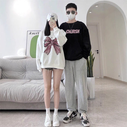 Autumn and Winter Oversize Velvet Round Neck Sweatshirts for Men and Women, Special Couple Wear, Trendy Brand Class Uniforms, Warm Bottoming Shirts