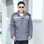 Anti-static cotton clothing mid-length (three-open detachable liner) gray / S-160