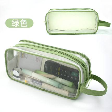 Double-layer Transparent Mesh Pencil Case Simple Multi-layer Portable Pencil Case Large Capacity Student Examination Stationery Storage Bag