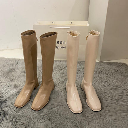 High-Top Knight Boots for Women, Large Size 41-42, Over-The-Knee Boots, 2025 Winter New Style, Plush Thick Heel Square Toe Boots